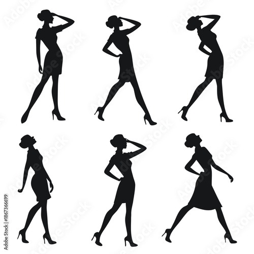 Silhouettes of women in various poses