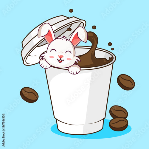 Adorable Bunny Peeking from a Coffee Cup Vector Illustration Cartoon Design