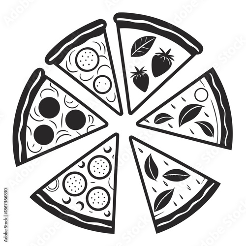 Variety of pizza slices