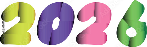 New Year 2026 Festive Design Featuring Colorful Fireworks and Futuristic 3D Gradient Light Number Shapes