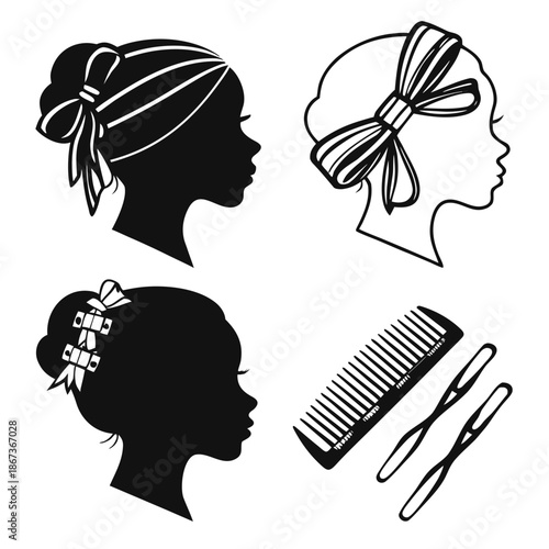 Silhouettes of women with hair accessories