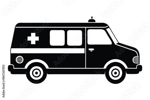 Medical Emergency Vehicle Silhouette Vector Graphic Isolated on White for Hospital Information and Healthcare Symbols