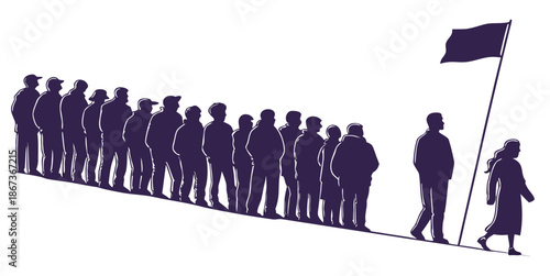 Silhouette of a group following a leader
