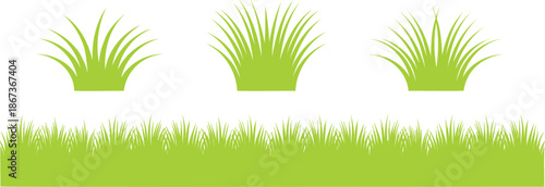 Green Grass Silhouette Border and Bush Elements Collection for Nature Landscape Design Flat Vector Illustration