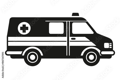 Professional Ambulance Vehicle Silhouette Vector Graphic for Medical Emergency Services and Healthcare Communication