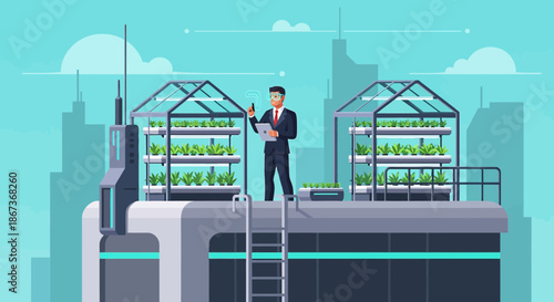 Innovative future farming vertical growing system on a rooftop urban farming using modern technology