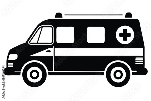 Simple Ambulance Silhouette Icon Vector Illustration Isolated on White Background for Medical Apps and Healthcare Web Design