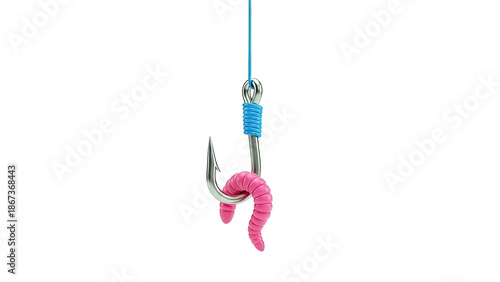 Fishing hook with pink worm bait