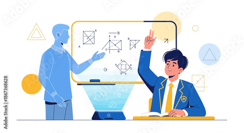 Interactive classroom showcasing geometry lesson with advanced projection technology in education