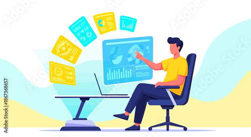 Interactive data analysis and visualization performed by an expert professional at work for a