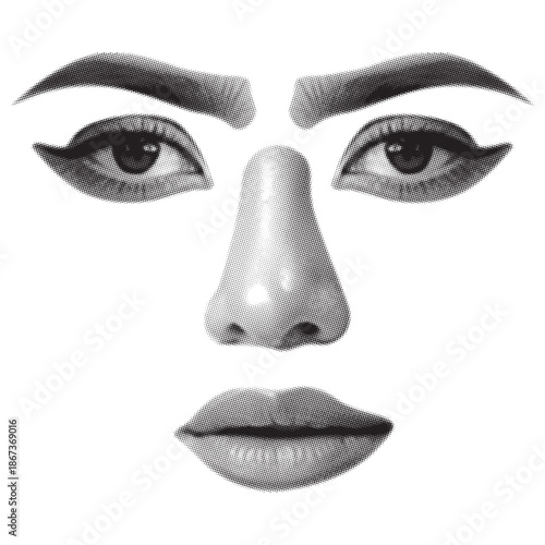 Dramatic makeup featuring defined eyebrows eyeliner and lips in grayscale