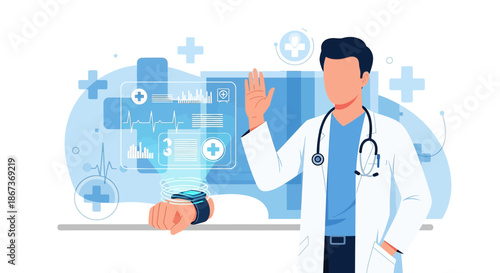 Modern healthcare professional interacting with advanced medical technology interface