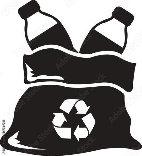 Plastic Bottle Recycling Bag Icon – Eco Waste Management Symbol