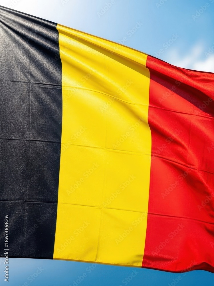 Fototapeta premium Belgian Tricolor Flag in Daylight