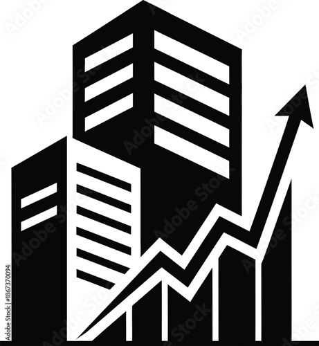 Business growth graph and building for financial success and market trend