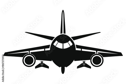 Flying Airplane Silhouette Profile, Vector Graphic for Airport Signage, Travel Agencies, and Aviation Industry Branding