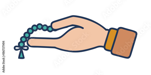 Hand holding rosary beads