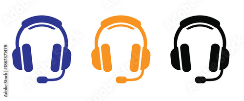 Headphones icon set: outline, solid, and colorful styles on white background.