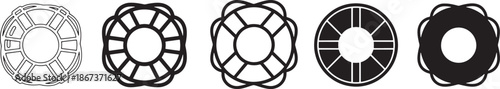 A set of five minimalist lifebuoy icons in different styles including outline and filled versions Vector
