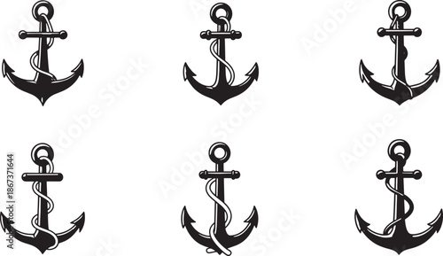 Nautical Anchor Symbol Collection – Maritime Stability Icons, Sailing and Harbor Vector Graphics