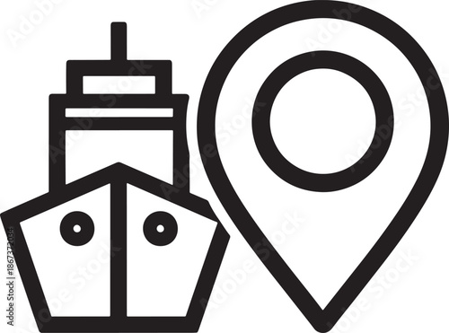 Maritime navigation and destination icon with ship and location pin Vector