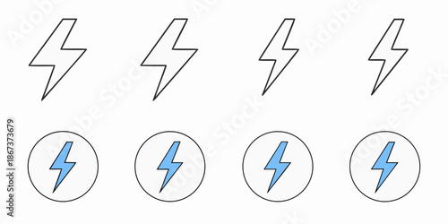 Simple illustrations of lightning bolts and circular icons with lightning symbols