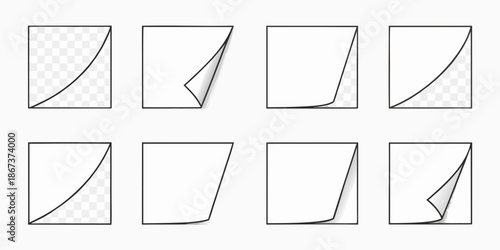 A series of eight square frames with curved peeling corner designs