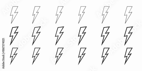 A collection of hand drawn lightning bolt sketches on a plain white background