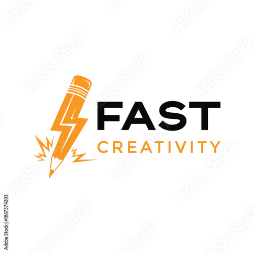 Modern Lightning Bolt Pencil for Quick creative idea generation or rapid innovation business logo design