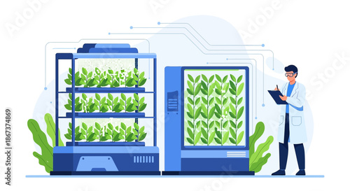 Futuristic cultivation innovative hydroponics and precision agricultural research illustration
