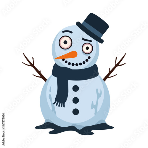 snowman vector 2d rendering Worried Melting Snowman Cartoon Character