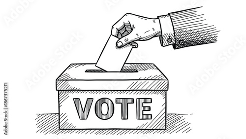Election Day Illustration Of Ballot Being Placed In A Voting Box For Democracy