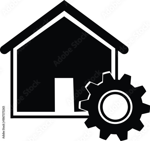 House and gear icon for industrial home repair and mechanical services