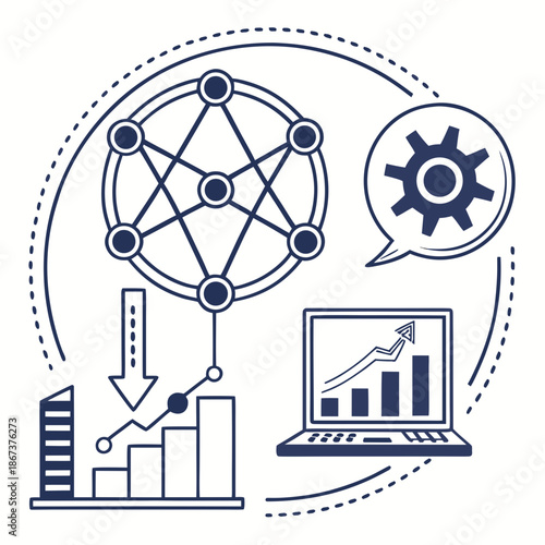 Infrastructure Performance Analytics Icon Flat Vector Graphic, Visualization for Engineering Data, Statistics, and Optimization Metrics