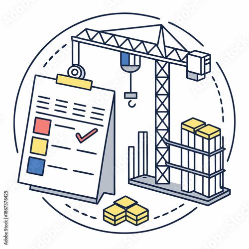 Project Scheduling Chart Icon for Civil Engineering, Timeline and Gantt Chart Concept for Technical Project Management and Planning