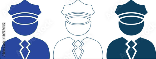 set of police officer icons in different colors on white background