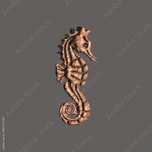 Colorful 3D icon of a seahorse. Three-dimensional element for casual games