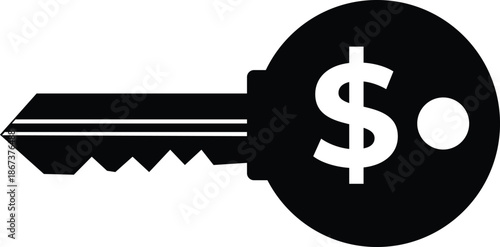 Black key with dollar sign for financial access and security