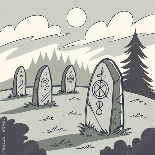 Ancient stone monuments in a forest