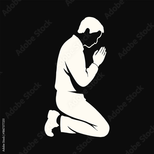 A person kneeling in prayer with hands clasped together in a moment of devotion and spirituality