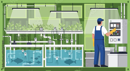 Advanced aquaponics system inside container farm for sustainable agriculture innovation