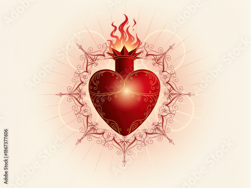 Sacred heart illustration in red tones