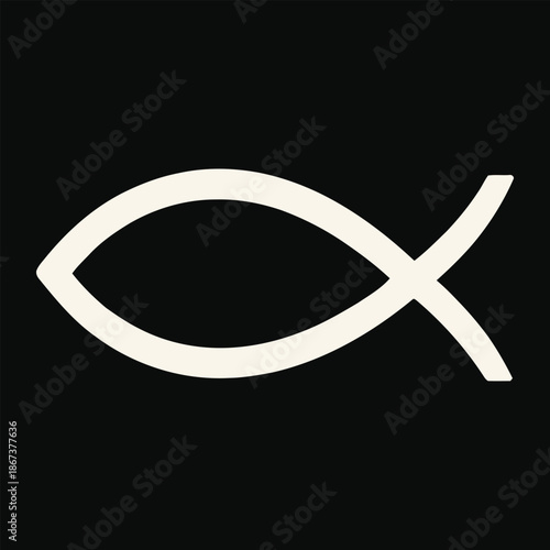 Simple white fish symbol illustration on a black background