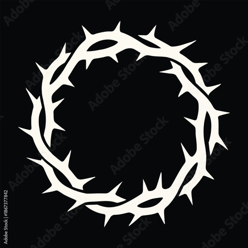 Illustration of a white thorny wreath on a black background