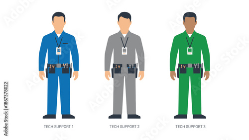 Illustrated Tech Support Workers in Uniforms with Tool Belts