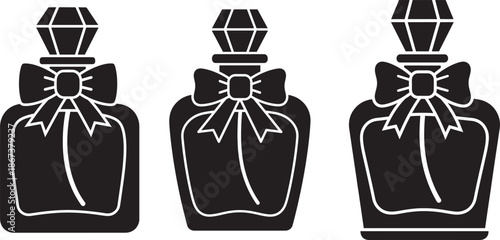 Three perfume silhouette bottles with bow isolated