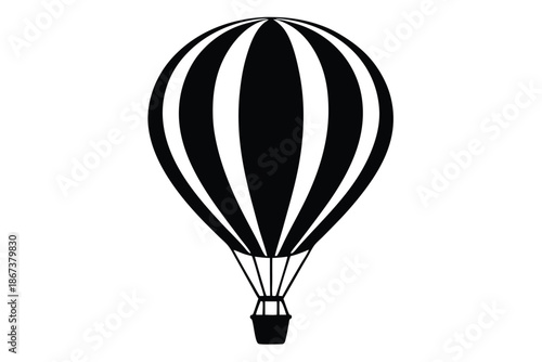 Artistic Hot Air Balloon Silhouette Illustration, Black and White Hand Drawn Style Vector for Creative Arts and Crafts Projects Isolated on White