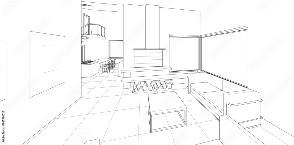 Fototapeta premium interior kitchen living room 3d illustration 