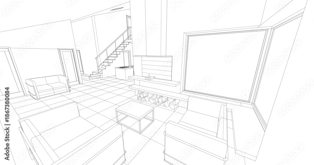 Fototapeta premium interior kitchen living room 3d illustration 