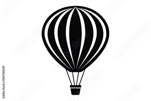 Clean Hot Air Balloon Outline Silhouette, Minimalist Black and White Vector Graphic for Corporate Identity and Logo Design Isolated on White